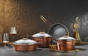 BRİONİ COPPER 7 PARÇA TENCERE SETİ BAKIR
