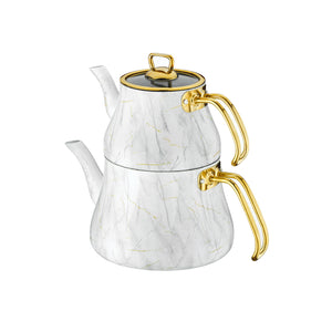 Brioni Marble Beyaz Mermer-Granit Çaydanlık Takımı