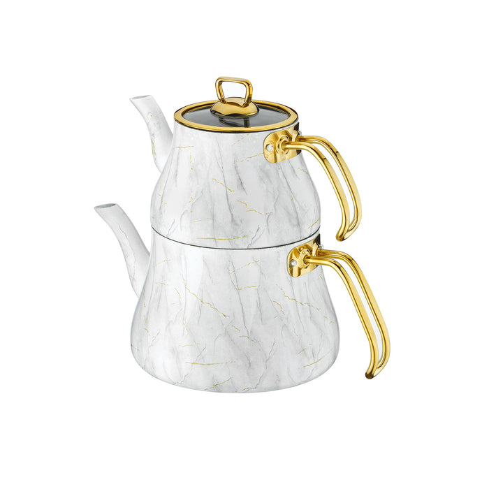 Brioni Marble Beyaz Mermer-Granit Çaydanlık Takımı