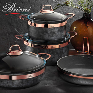 Brioni Royal Stone 7 Parça Antrasit&Bakır Taş Granit Tencere Seti