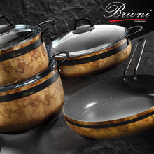 Görseli Galeri görüntüleyiciye yükleyin, Brioni Royal Stone 7 Parça Kaplan Gözü&amp;Siyah Taş Granit Tencere Seti