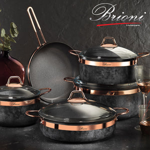 Brioni Royal Stone 9 Parça Antrasit&Bakır Taş Granit Tencere Seti