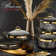 Görseli Galeri görüntüleyiciye yükleyin, Brioni Royal Stone 9 Parça Kum Taşı&amp;Altın Taş Granit Tencere Seti