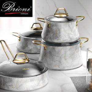 Brioni Marble 7 Parça Tencere Seti Beyaz
