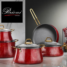 Görseli Galeri görüntüleyiciye yükleyin, Brioni Marble 9 Parça Kırmızı Mermer Granit Tencere Seti